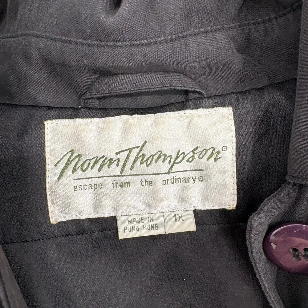 Norm‎ Thompson Dark Gray Black Hooded Rain Jacket Coat Size 1X Purple Buttons